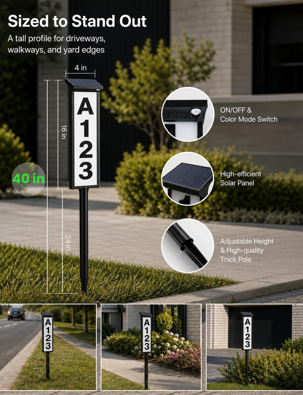 Yeelight Solar Address Sign, House Number for Outside Waterproof, 3-Color LED...