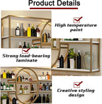 63IN Large Wall Mount Wine Rack, Metal 4 Tier Hanging Bottle Holder with Wine Glass Storage Racks, Modern Floating Wine Shelves for Home Bar Dining Room Decoration (Gold)