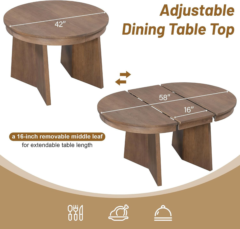 Merax 5-Piece Round Dining Table Set for 4, Extendable Kitchen Table Set with...