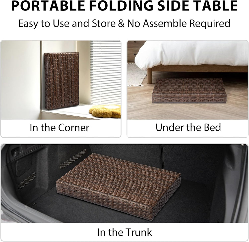 Portable Folding Wicker Table, Foldable Outdoor Coffee Table