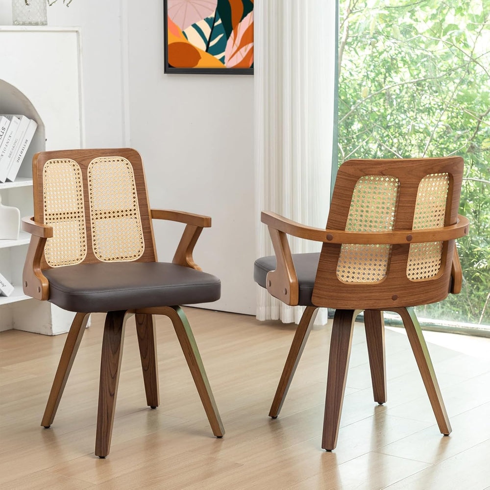 Walnut Dining Chairs - Swivel Rattan Dining Chairs with Bentwood Frame with E...