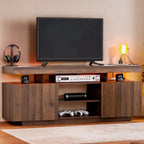 HOMMPA Modern LED TV Stand for 65/60/55 inch TV with Power Outlets, Gaming Console Storage Entertainment Center with LED Lights Game Cabinet for Living Room Walnut