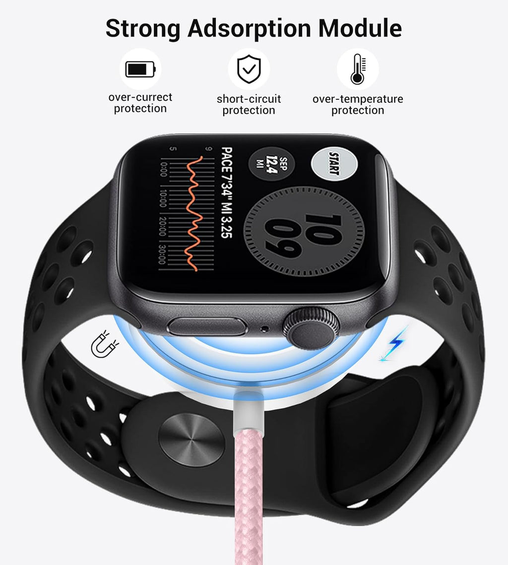 Temdan for Travel Vacation Essentials,3 in 2 USB C Cable for Apple Watch Charger/iPhone 17 Charger/Lightning,Multi Charging Cable Cord,Camping Essentials,Designed for iWatch &iPhone 16-12-5FT Pink