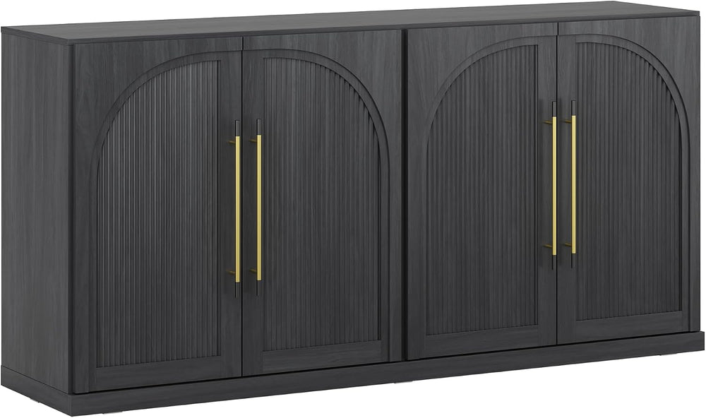 BELLEZE 65 Inch Sideboard Cabinet with Double-Arc Wood Doors, Large Buffet Ca...