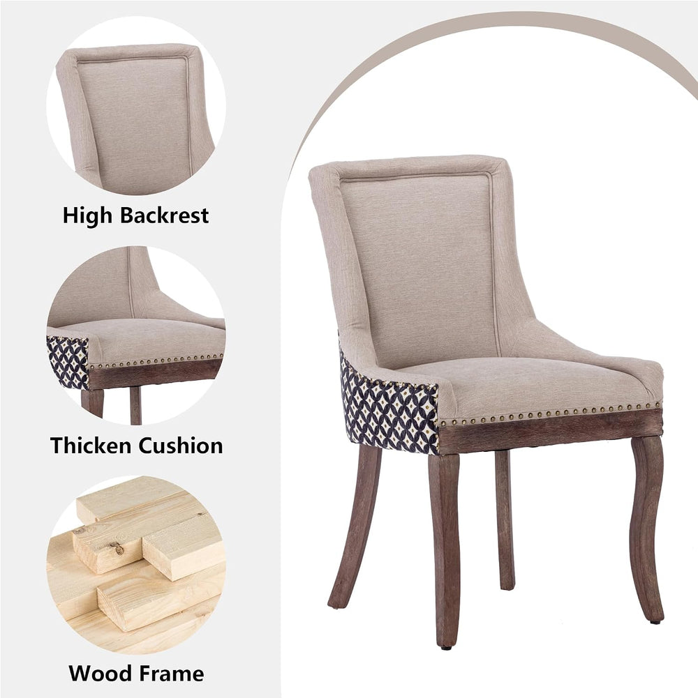 Farmhouse Dining Chairs Set of 2, Upholstered Fabric Dining Room Accent Chair...