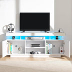 HOMMPA LED TV Stand for 65/60/55 inch TV Modern Entertainment Center with Power Outlets, Gaming TV Consoles with Storage Media Table with LED Lights Game Cabinet for Living Room White