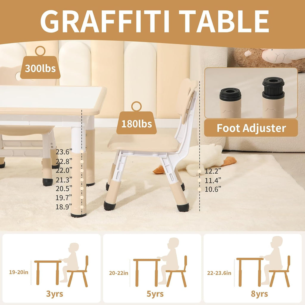 Hulaibit Toddler Table and 2 Chairs, Height-Adjustable Kids Table and Chairs Set, 31.5''L x 23.6''W Children Activity Table for Boys and Girls Aged 3-8