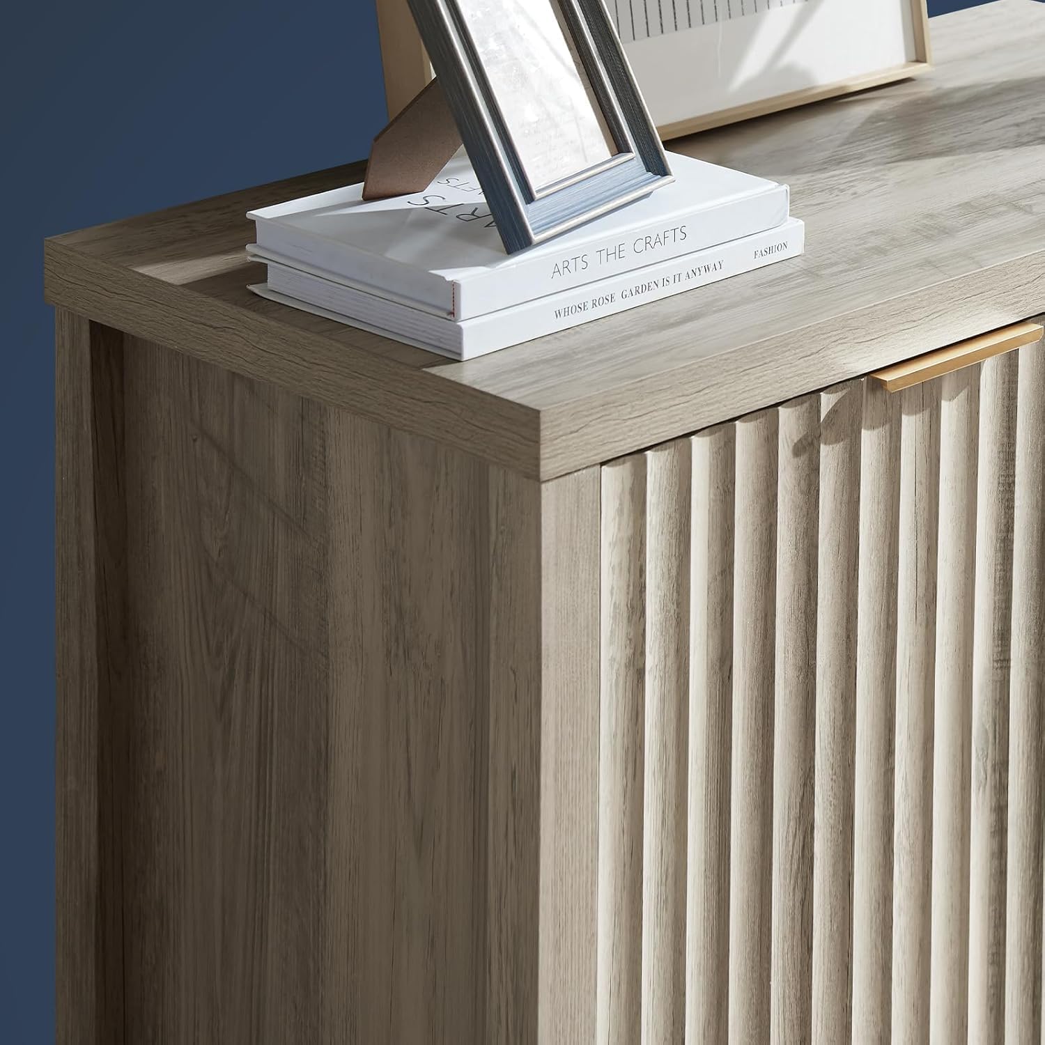 OAKHAM HOME Oxford Storage Cabinet Fluted Sideboard Buffet with Adjustable Shelves, Modern Accent Console Set of 3 (Grey)