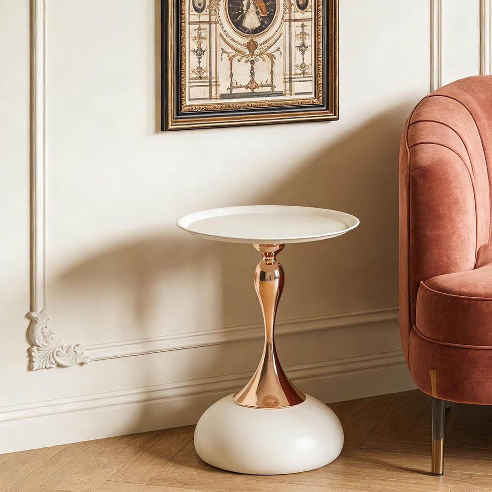Small Round Side Table, 21.7" H Pedestal Metal End Table for Small Space...