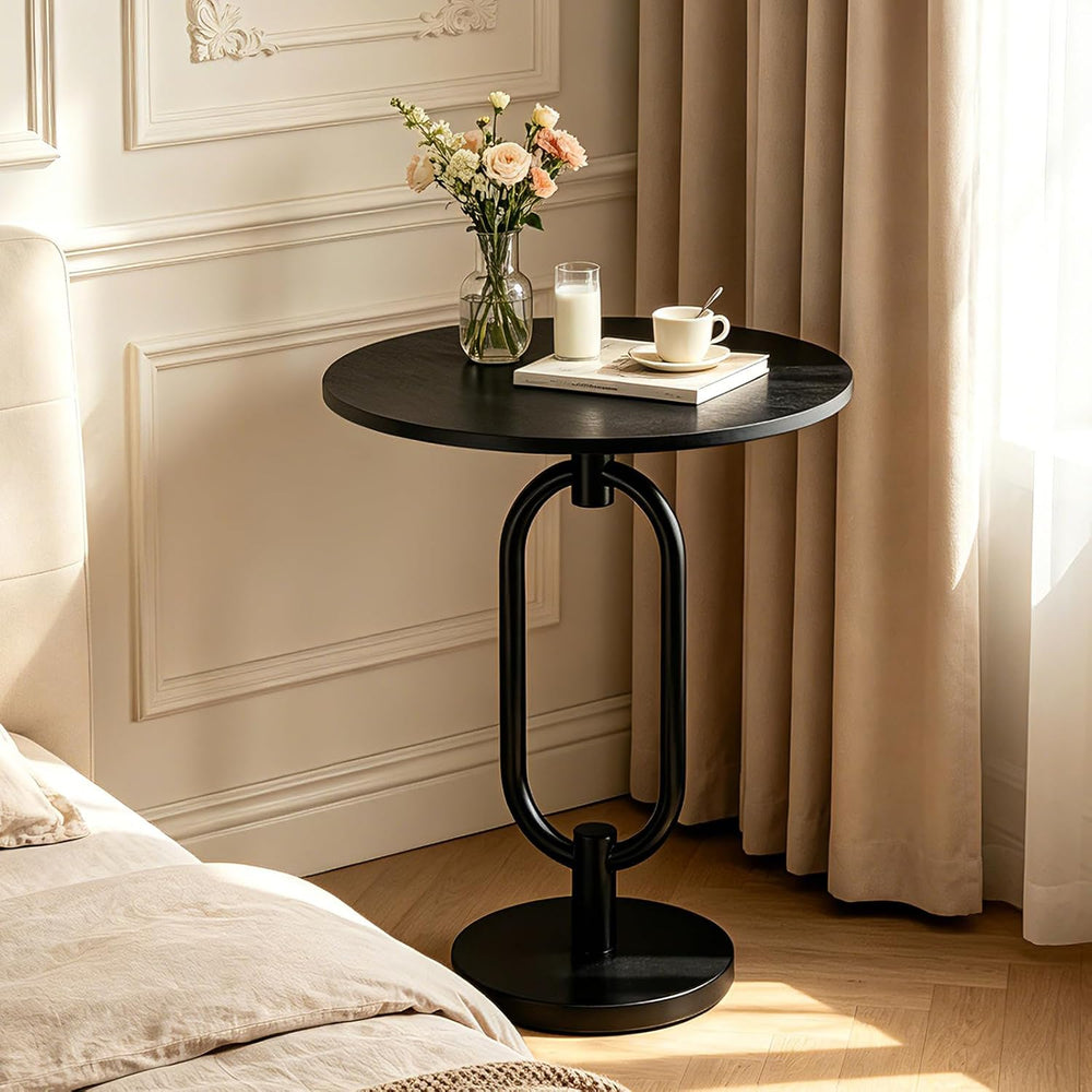 17In Black Round Side Table Modern End Table Stable Sofa Side Table with Heav...