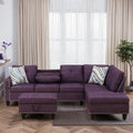 L-Shaped Sectional Sofa with Movable Chaise & Storage Ottoman, Lounge 3-Piece Modular Convertible Couches for Living Room, Apartment & Office, Deep Purple
