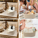 XUANGUO Medium Woven Cotton Rope Storage Basket with Handles, Oatmeal | Small decorative rectangle storage bin for baby nursery items and cat toys; ideal as an empty gift basket or dog toy basket