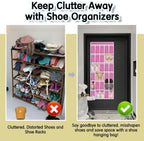 Kotkn Over the Door Shoe Organizer with 30 Breathable Mesh Pockets - Large Capacity Closet Storage for Men & Women, Hanging Shoe Rack Organizer (Pink)