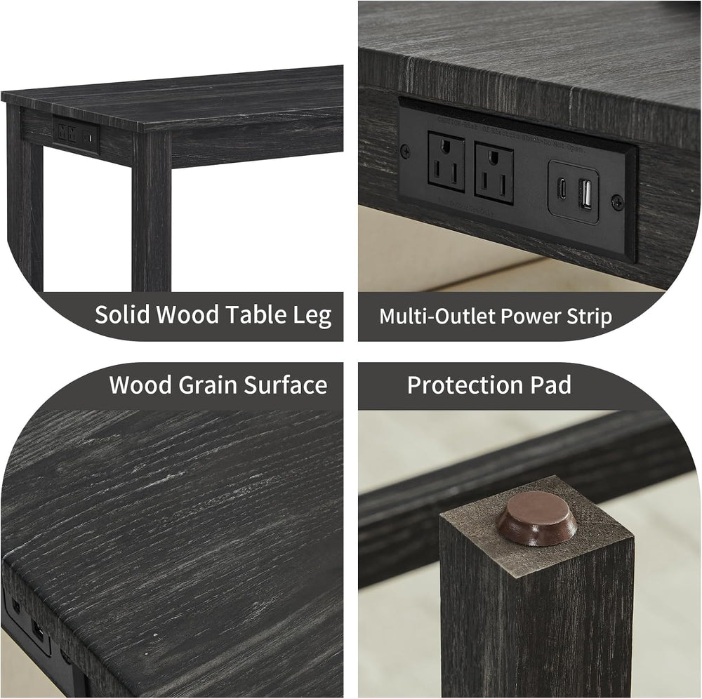 59" Industrial 4 Piece Bar Table Set with Built-in Power Outlet, Behind ...
