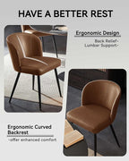 Dining Chairs Set of 4, Upholstered Kitchen Chairs with Faux Leather Cushion Seat and Metal Legs, Mid Century Modern Dining Room Chair for Kitchen, Living Room, Easy Assembly, Brown