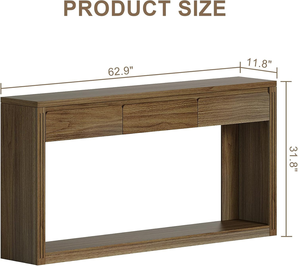 Treocho 63.9" Farmhouse Console Tables for Entryway, Long Sofa Table wit...