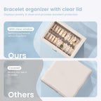 Lolalet Bracelet Display Holder with Clear Lid -Beige | Jewelry Organizer with 2 Velvet Display Rods, Perfect Storage Case for Bangles, Bracelets, and Watches, Great Gift for Her