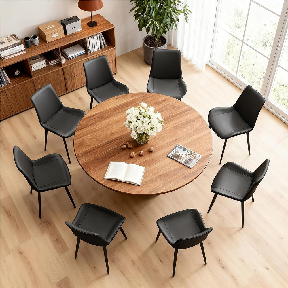 Black Dining Chairs Set of 8, Mid Century Modern Faux Leather Kitchen Chairs,...