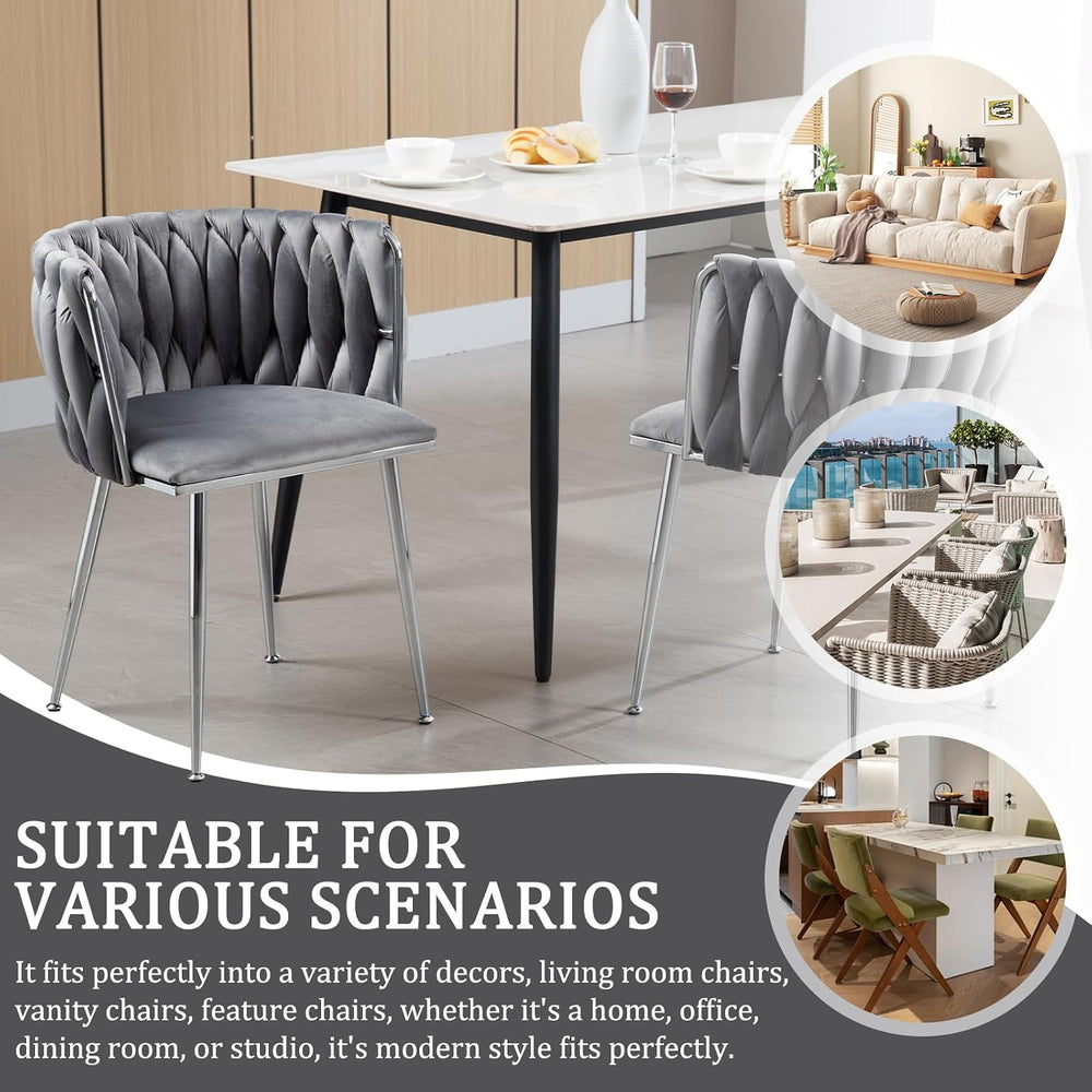 Modern Velvet Dining Chairs Set, Upholstered Dining Chair with Woven Back and...