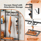 Broom Holder with Cleaning Supplies Organizer, Broom Closet Storage Cabinet with Cleaning Caddy Vacuum Stand, Cleaning Cart with Mop Hanger Gripper Rack Hook, Laundry Room Organization Home Essentials