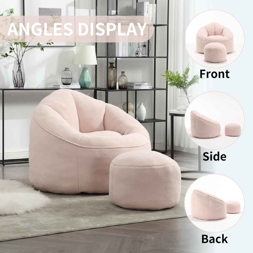 Bean Bag Chairs, Gaint Bean Bag Couch with Memory Foam for Adults and Kids, Microfiber Upholstered Sofa with Ottoman, Comfy Lazy Bean Bag Reading Chair for Living Room