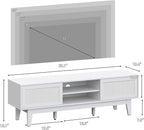 Boho TV Stand for 55 65 Inch TV, Rattan Entertainment Center with Shelves, Cabinets and Sliding Doors, TV Media Console Table with Solid Wood Feet & Cord Holes for Living Room, Bedroom, White