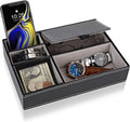 Baoyun Men's Valet Tray, Faux Leather Valet Box, EDC Catch All Tray, Dresser Top Nightstand Organizer with 5 Compartments for Smartphone, Keys, Wallet, Watch