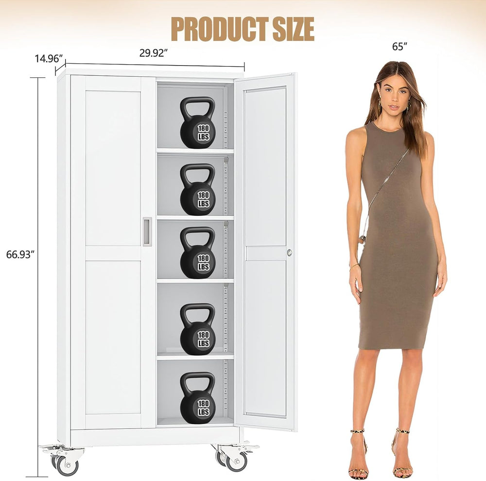 71" H Metal Pantry Storage Cabinet with Wheels,Rolling Kitchen Pantry Ca...