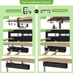 KEEGH No Drill Under Desk Cable Management Tray - 28" Cord Management Under Desk - Clamp/Screw Mount - Support Upto 70lbs - Fabric Wire Management - Gaming/PC Cable Tray Cord Hiders for Office/Home