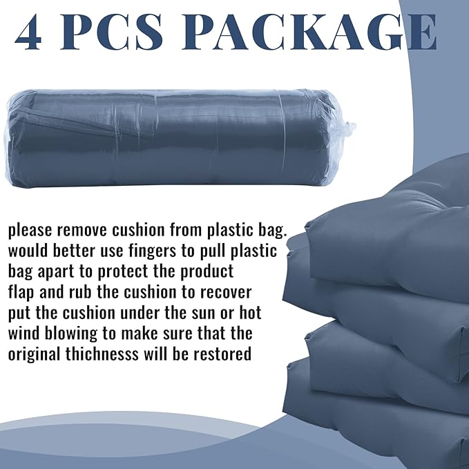 Geetery Outdoor Chair Cushions Set of 4 for Patio Lawn Furniture Wicker Rocking Dining Chairs 42x21x4 Inch High Back Seat Pads Replacement with Ties Weather-Resistant Fade-Resistant Indoor(Blue Gray)