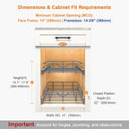 ALINE FURNITURE 2-Tier Pull Out Cabinet Organizer - 14" W x 22" D Soft Close Pullout Shelves with Shelf Liners - Slide Out Drawers for Kitchen Cabinets, Pantry, Bathroom, Heavy Duty Steel Wire Baskets