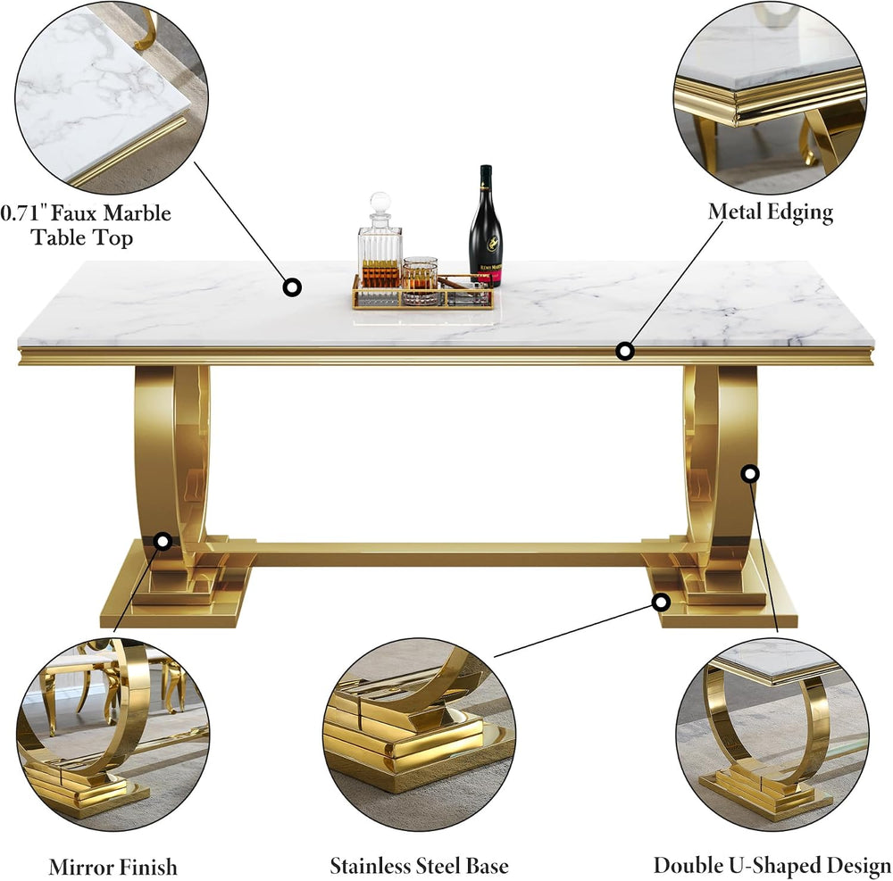 5 Pcs Dining Table Set, Kitchen and Dining Room Table Set for 4, 68" Rec...