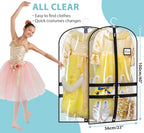 SLEEPING LAMB 6 Packs Clear Dance Garment Bags for Dancers with 4 Pockets, 40" Kids Dance Costume Garment Bag for Travel and Dance Competition, Hanging Clothes Storage for Dress, Uniform, Black