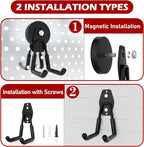 3-H Heavy Duty Magnet Garage Hooks 4 Pack, Large Strong Magnetic Hooks for Hanging Cordless Power Drill, Utility Magnetic Tool Holder for Metal Cabinet, Steel Pegboard, Toolbox, Garage(Black)