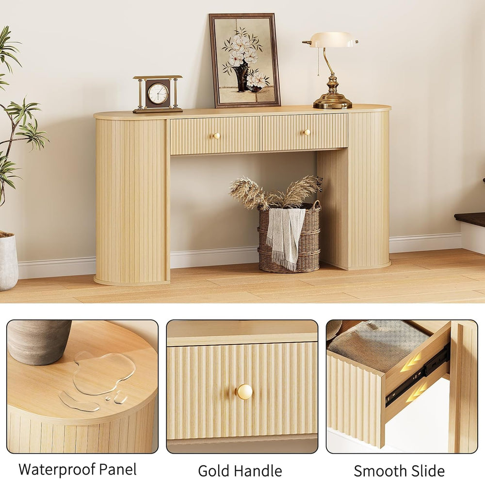 59" Fluted Console Table with 2 Drawers - Wood Entryway Table with Stora...