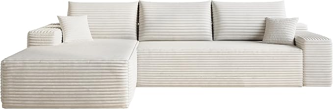 Eafurn Oversized L-Shaped Modular Sectional Sofa with Chaise, Fluffy Corduroy Upholstered Boneless Couch with Deep Seat, Minimalist Flexible Combination for Living Room | Breathable material, Full Foam, Anti-slip