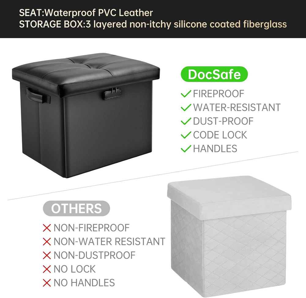 DocSafe Storage Ottoman with Lock,Fireproof Folding Ottoman Foot Rest Stool S...
