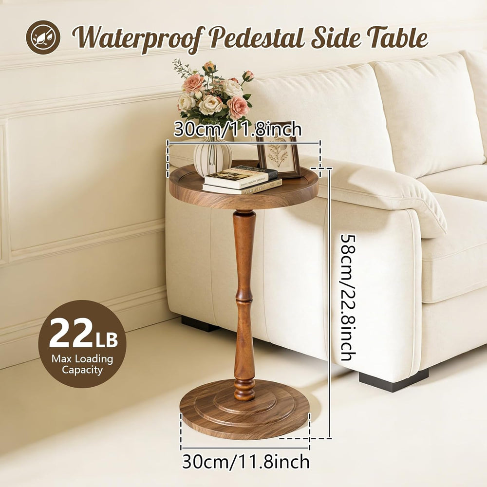 Small Round Side Table, Drink Tables for Small Spaces | Pedestal Side Table w...