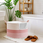 CLHMILY&Z Round Cotton Rope Storage Basket - 22x14.2 Inches - Cute Nursery Bin, Baby Toy Organizer, Pink Organizer for Home Decor, Multi-Purpose Home Tidy Solution