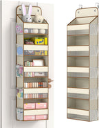 LAMU 5 Tier Over the Door Organizer Hanging, Swing - Proof Closet Behind Door Storage with 5 Large Pocket and 10 Side Pockets, Back of Door Organizers for Bedroom, Nursery and Bathroom (1 Pack, Beige)
