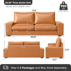 Faux Leather Couch, Mid Century Modern Comfy Loveseat Sofa with Wide Arm, Side Pockets, Solid Wooden Frame for Office, Living Room and Bedroom, 3 Seater (Brown, 88.58 inches)