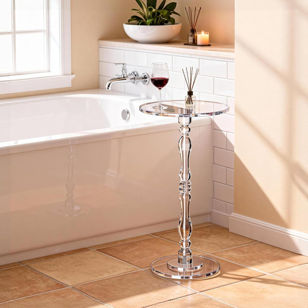 Acrylic Side Table, Classic Roman Column Pedestal End Table for Living Room, ...