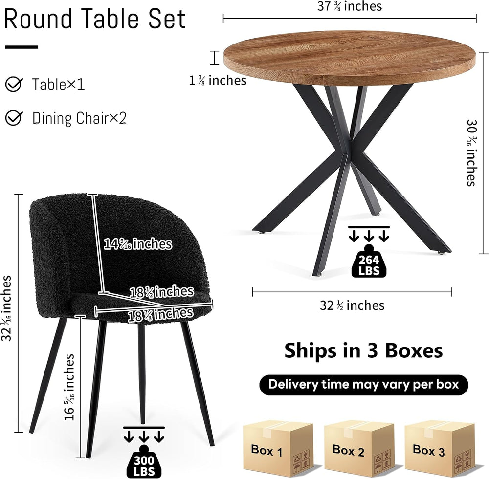 NORDICANA 3 Piece Dining Table and Chair Set, 37-Inch Engineered Wood Round T...
