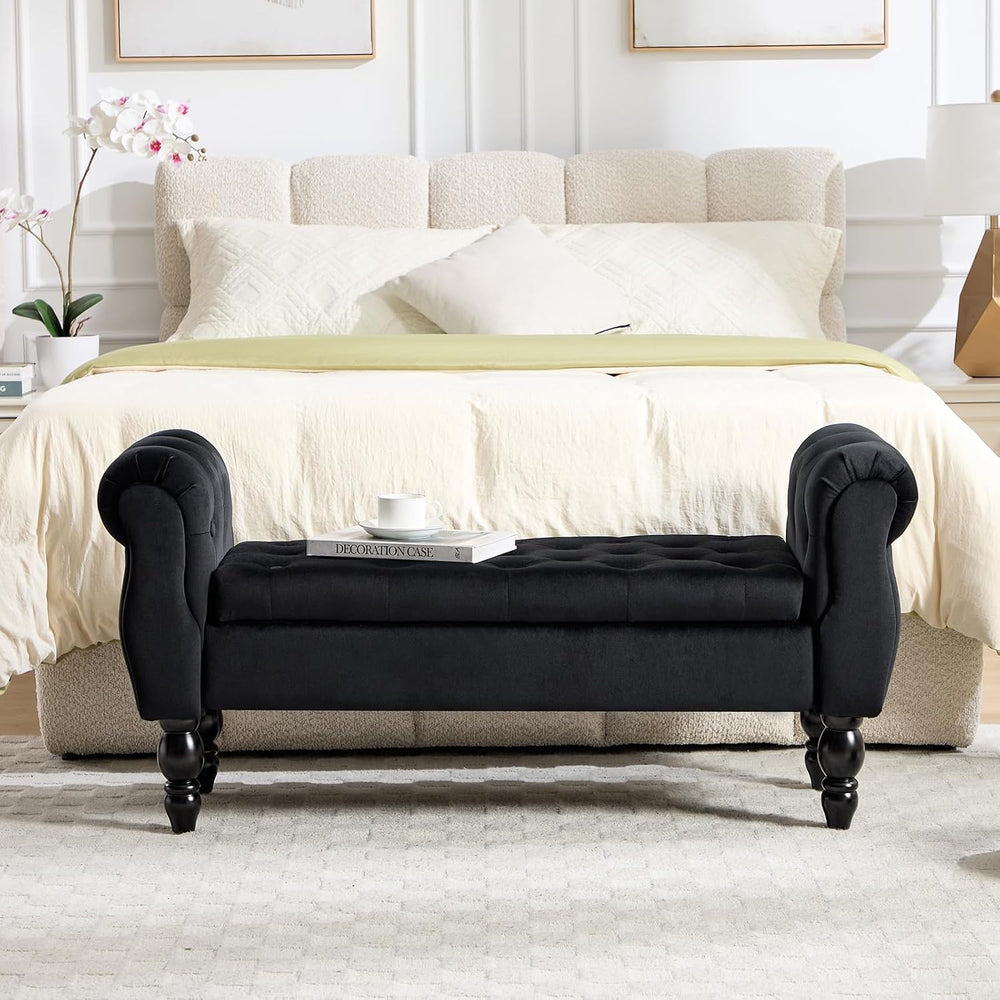 47″ Storage Bench with Arms End of Bed Bench,Velvet Entryway Bench with Stora...