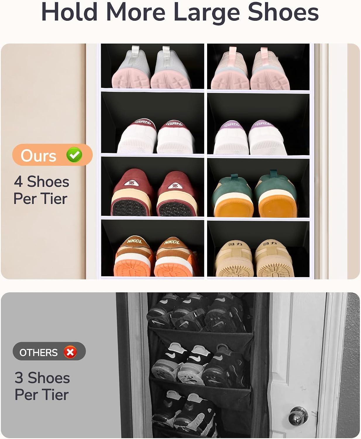 ULG Over The Door Shoe Organizer with 16 Large Pockets, Hanging Shoe Rack for Closet Door, Space Saving Shoe Storage Black