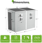 4x8 FT Lean-to Resin Shed with Floor Included, Waterproof Plastic Storage Cabinet, Garden Tool Sheds for Outdoor Wall