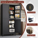 PAOFIN 75" H Metal Storage Cabinet, Pantry with 6 Door Shelves and 4 Adjustable Shelves, Leveling Foot for Kitchen, Living Room and Dinning Room, Black