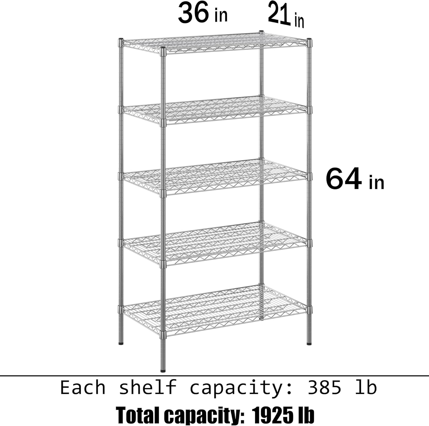 21" Deep x 36" Wide x 64" Height Wire Shelving Kit | 5-Tier | NSF Commercial Storage Rack Unit