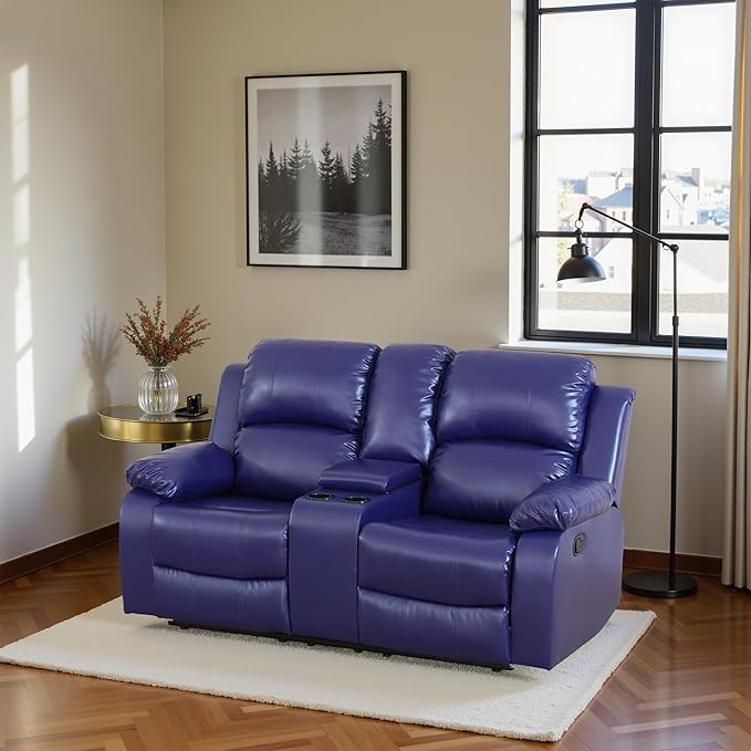Recliner Sofa Set Couches for Living Room Chair Semi PU Fabric Living Room Furniture Sets, Adjusted Loveseat Reclining Couch Furniture Sofa Set for Theater Seating, Dark Blue