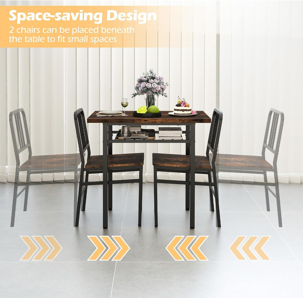 GOFLAME 3-Piece Dining Table Set for 2, Wooden Rectangular Kitchen Table and ...